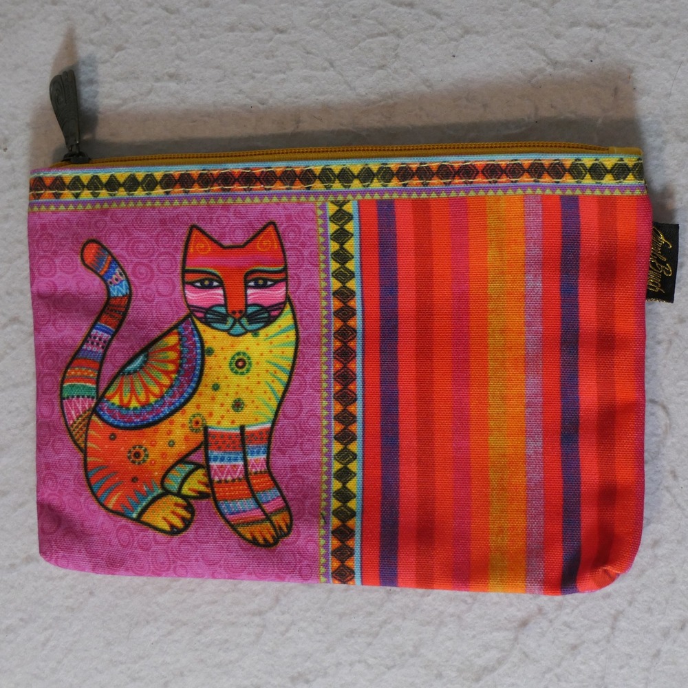 Laurel Burch Womens Pouch S Pink Orange Whimsical Folk Art Eclectic Cat Lover